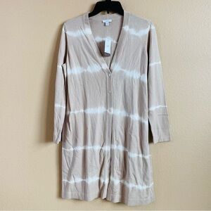 J Jill Pure New Size MP Cotton Viscose Tie Dye Beige White Duster‎ Long Cardigan